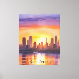 Toile Vibrant New Jersey Watercolor Sunset Art