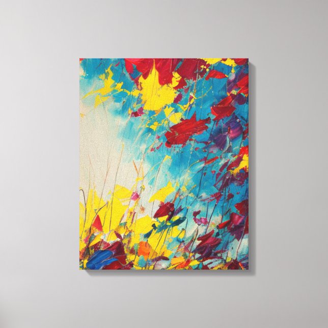 Toile Vibrant peinture Abstraite florale en bleu et rose (Recto)