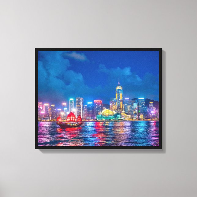 Toile Victoria Harbour & Hong Kong Skyline à la nuit (Recto)