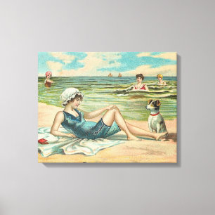 Toile Victorian Beach Swim Girl Ocean Summer Vacances