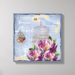 Toile Victorian Love Thoughts Dreams Butterfly Bird Cage