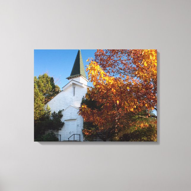 Toile Vieille église blanche en automne (Recto)