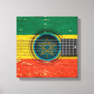 Toile Vieille guitare acoustique avec drapeau éthiopien