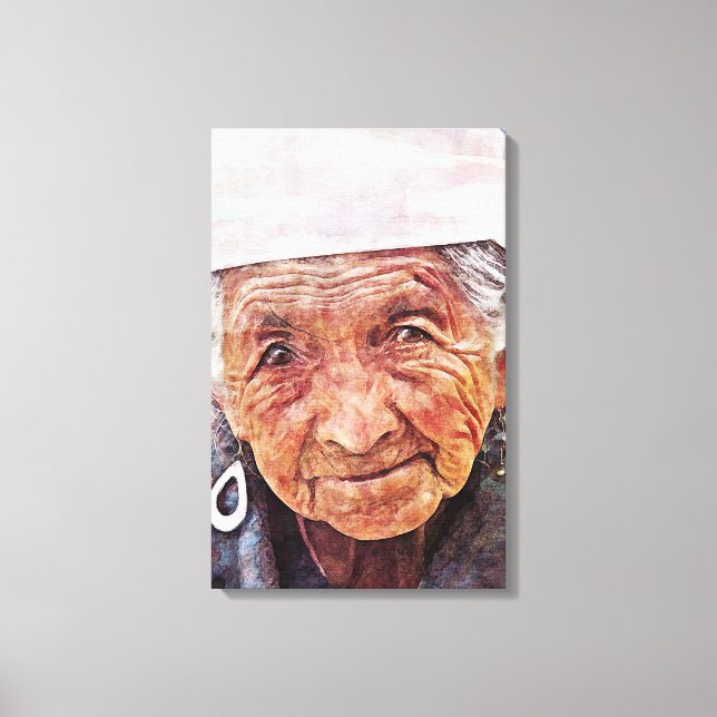 Toile Vielle femme cool aquarelle peinture portrait (Recto)