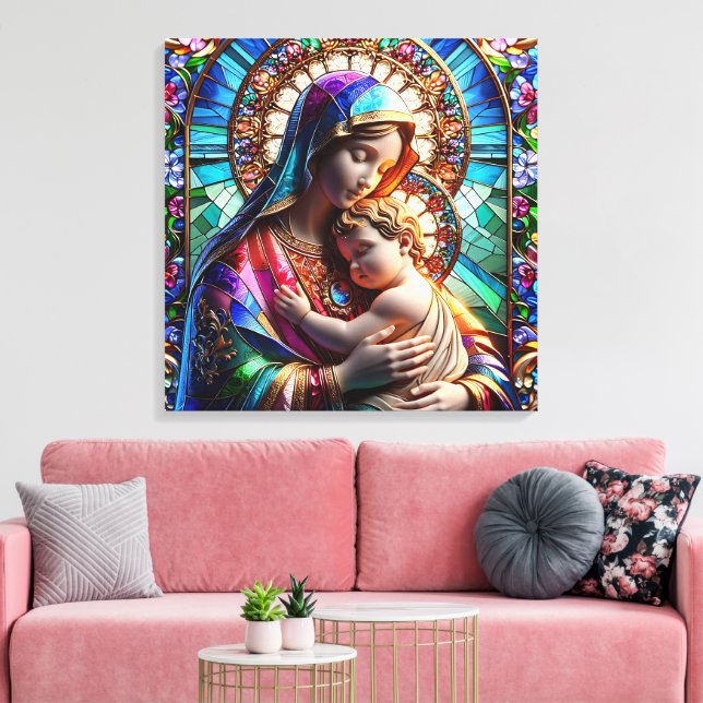 Toile Vierge Marie et Bébé Jésus Vitrail (Insitu(Salon))