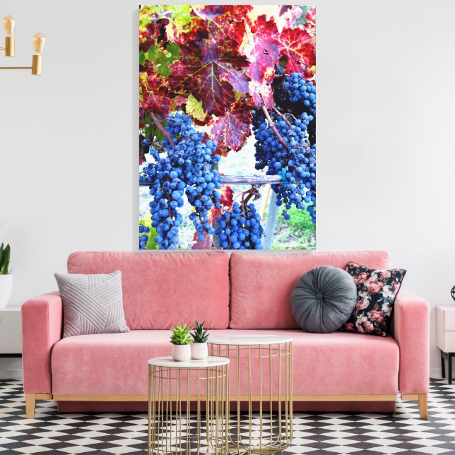 Toile Vignoble d'automne Blue Grapes Red Feuilles photo (Insitu(Salon))