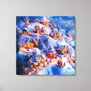 Toile Village de Noël fantaisiste de collines enneigées
