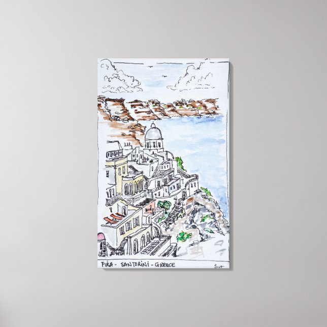 Toile Ville de Fira | Île de Santorin, Grèce (Recto)