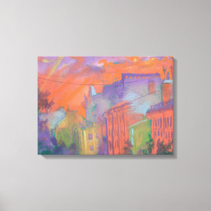Toile Ville Lumineuse Orange Coucher de soleil Paysage P