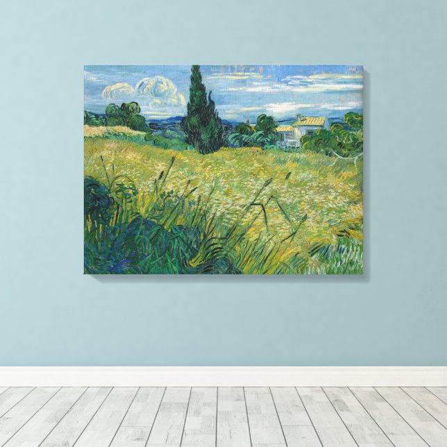 Toile Vincent Van Gogh, champ de blé vert avec Cypress (Insitu (Plancher de Bois))