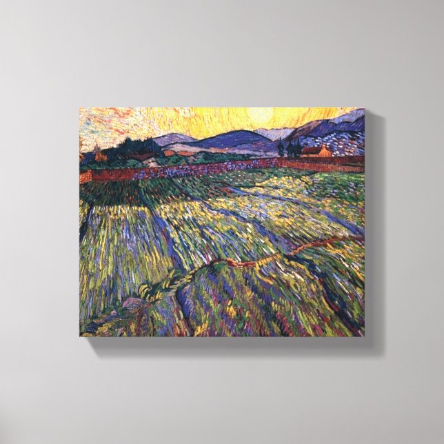 Toile Vincent Van Gogh - Champ Enfermé Avec Soleil Levan (Recto)