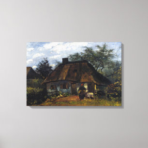 Toile Vincent van Gogh Cottage et femme avec chèvre