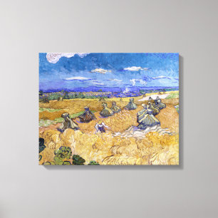 Toile Vincent van Gogh - Meules de blé avec des moissonn