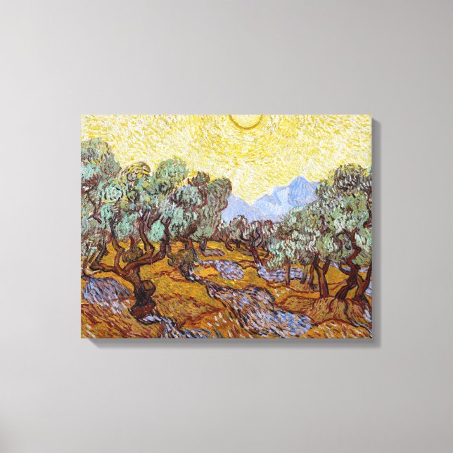 Toile Vincent van Gogh - Oliviers, Ciel Jaune et Soleil (Recto)
