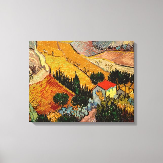 Toile Vincent van Gogh - Paysage, Maison et Plowman (Recto)