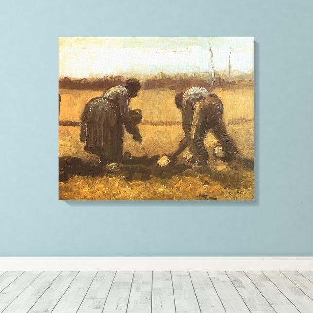 Toile Vincent van Gogh - Paysans plantant des pommes de  (Insitu (Plancher de Bois))