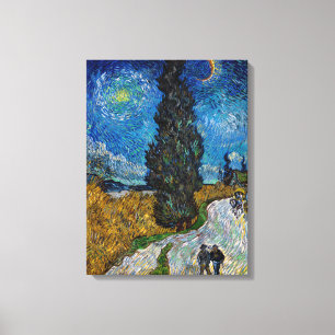 Toile Vincent van Gogh - Route avec cyprès et étoile