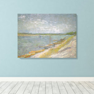 Toile Vincent van Gogh - Vue d'une rivière avec des bate