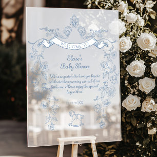 Toile Vintage à fleurs Baby shower bleu Accueil