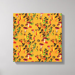 Toile Vintage Autumn Forest Champignons Fruits Aquarelle