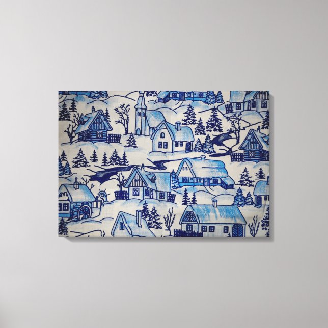 Toile Vintage Blue Christmas Village (Recto)