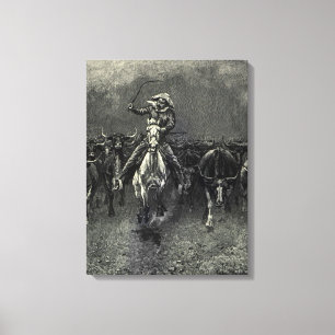 Toile Vintage Cowboys, une ruée par Frederic Remington