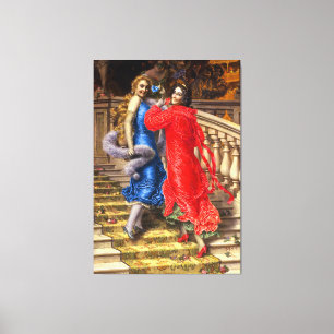 Toile Vintage Dames En Bleu Rouge Dans Le Théâtre