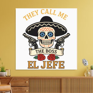 Toile Vintage El Jefe Crâne de Sucre Patron Cinco de May