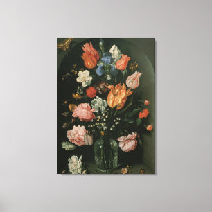 Toile Vintage Floral Baroque, Vase de fleurs dans une ni