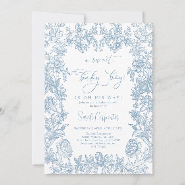 Toile Vintage frame Baby Shower Boy Invitation (Front)