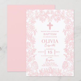 Toile Vintage frame Baptism Invitation