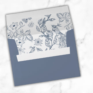 Toile Vintage French Dusty Blue Wedding Envelope