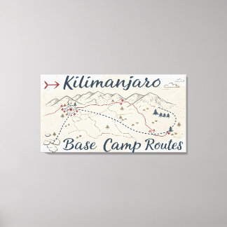 Toile Vintage Kilimanjaro Trek Routes Map Wall Art