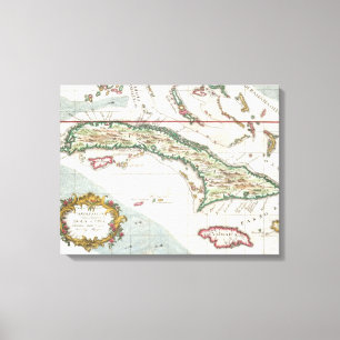 Toile Vintage Map of Cuba and Jamaica (1763)
