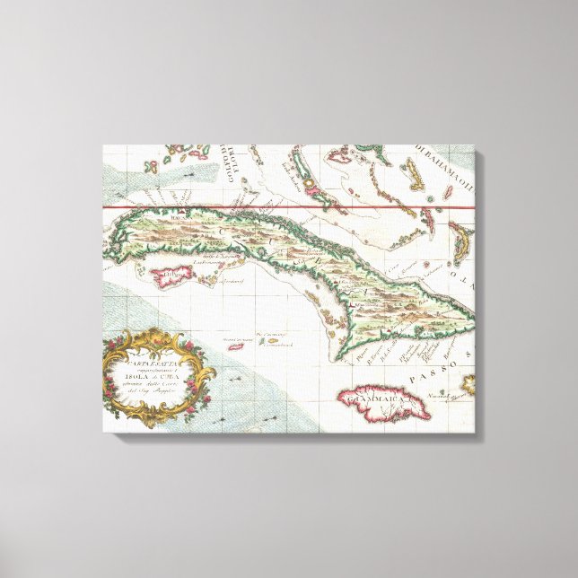 Toile Vintage Map of Cuba and Jamaica (1763) (Recto)