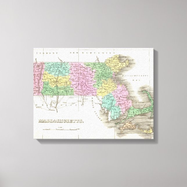 Toile Vintage Map of Massachusetts (Recto)