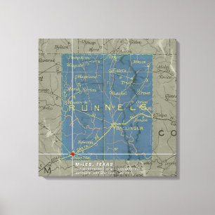 Toile Vintage Miles, Texas Map Stretted Canvas Print