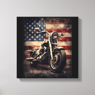 Toile Vintage Motorcycle USA Drapeau Retro Biker América
