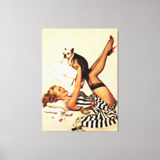 Toile Vintage Naughty Chiot Love Pin Up Girl Canvas