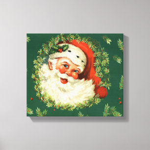 Toile Vintage Noël Rouge, Blanc et Vert Père Noël