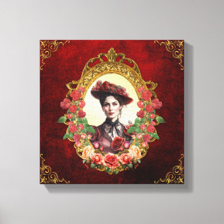 Toile Vintage Victoria Rose Lady En Rouge