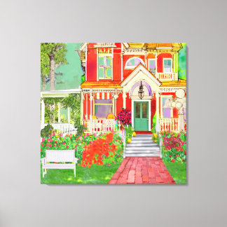 Toile Vintage Victorian Red House with Wrap Around Porch