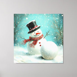 Toile Vintage Whimsical Winter Snowman Joie