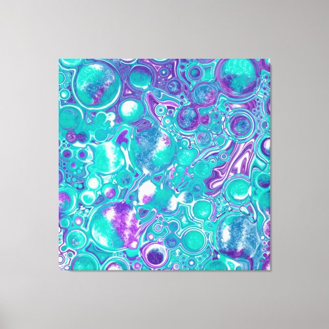 Toile Violet et Turquoise Fluid Art Marbre comme des bul (Recto)