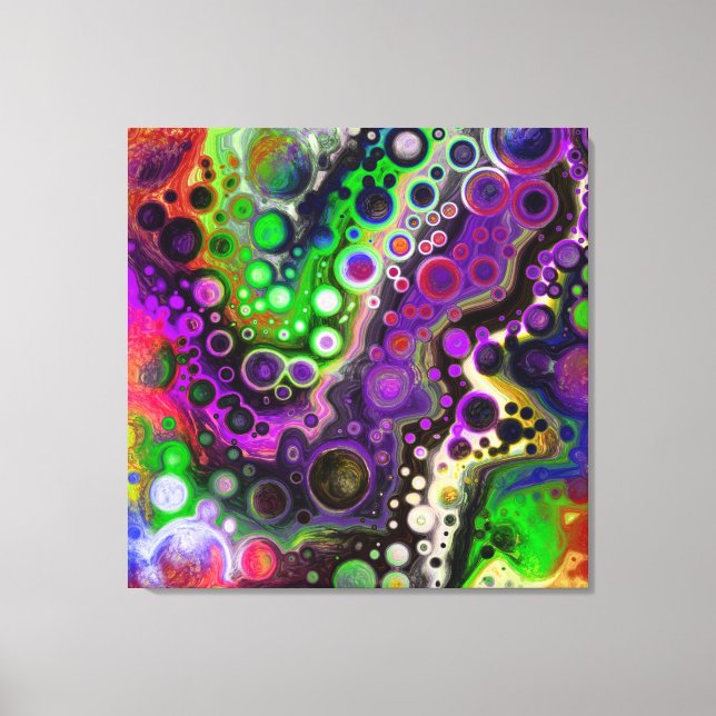 Toile Violet, Vert citron, Art Fluide Noir (Recto)