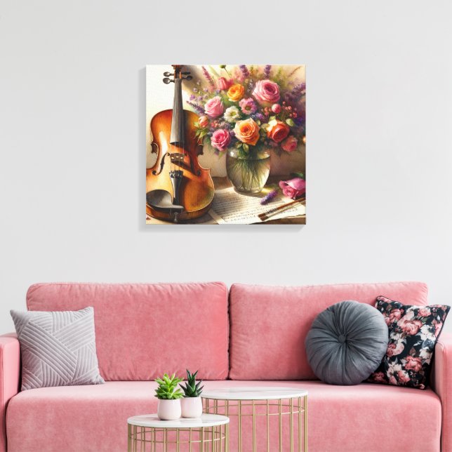 Toile Violon, Partition et un Vase de Fleurs (Insitu(Salon))
