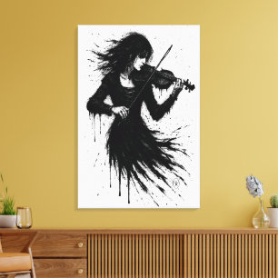 Toile Violoniste né de l'encre dans la tempête du son