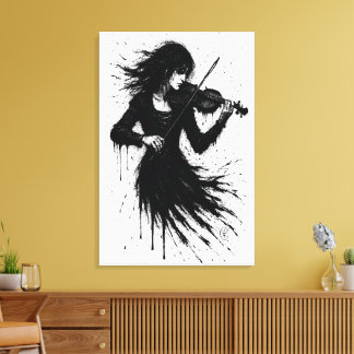 Toile Violoniste né de l'encre dans la tempête du son