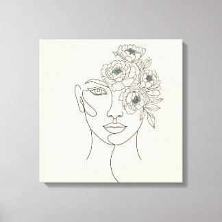 Toile Visage avec fleurs en floraison