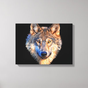 Toile Visage d'animal loup. Tête de loup gris effrayant